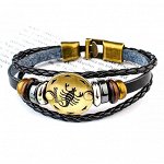 BS313-01 Кожаный браслет с застёжкой Знаки Зодиака - Скорпион