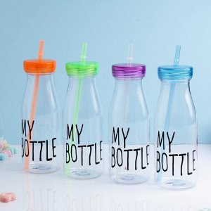 Бутылка для воды "My bottle", 550 мл, с трубочкой, спортивная, прозрачная, микс, 7х14.5 см