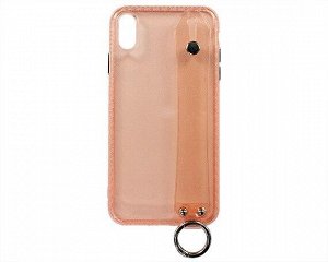 Чехол iPhone XS Max Cиликон с ремешком (розовый)