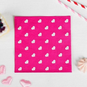 Салфетки бумажные «Сердечки», набор 20 шт., 33х33 см, цвет розовый