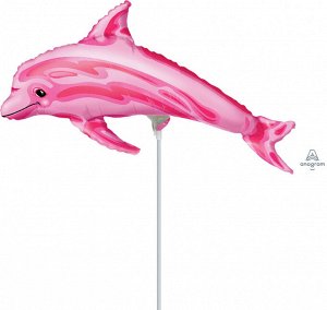 1206-0036 Шар-фигура/ мини фольга, "Дельфин розовый" (AN), 14"/36 см