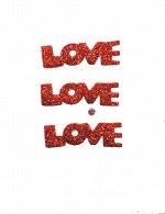Декоративная  надпись ткань ILY, красная, блестки, 2 г/уп, 0,5 х 3,5 см/шт.