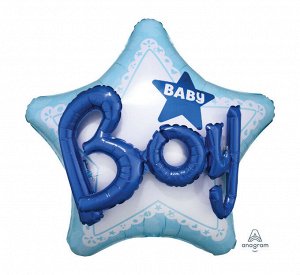 1203-0701 Шар-звезда, фольга, 32"/81 см, "Новорожденный. Baby Boy" (AN), инд. уп.