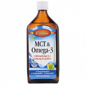 Carlson Labs, MCT & Omega-3, Natural Lemon Lime, 16.9 fl oz (500 ml)