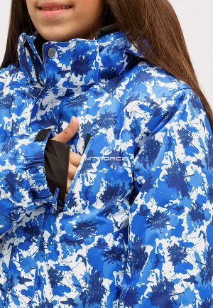 Подростковая для девочки зимняя горнолыжная куртка синего цвета 1773S