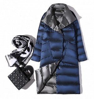 Женское ДВУХСТОРОННЕЕ ультралегкое пальто, цвет глубокий синий / металлик