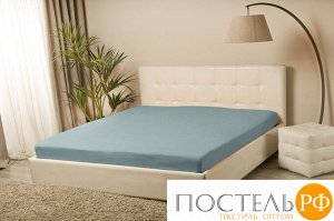 Простыня MELANGE трикотажная  на резинке 120x200х25 голубая_ель