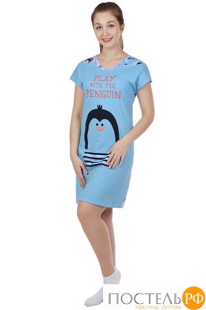 Сорочка ночная женская "Арктика. Пингвин", 1066-К 52 Цвет: Голубой