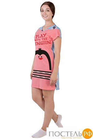 Сорочка ночная женская "Арктика. Пингвин", 1066-К 46 Цвет: Коралловый