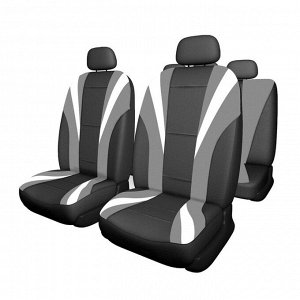 Чехлы сиденья Skyway Drive-3, экокожа, 11 предметов, черно-серый