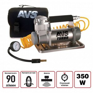 Компрессор автомобильный AVS KS900, 90 л/мин, 10 Атм, металлический, с фонарем