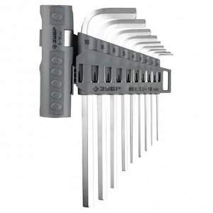Набор ключей ЗУБР 2745-3-1, имбусовые длинные, Cr-Mo, HEX 1.5-10 мм, 9 предметов
