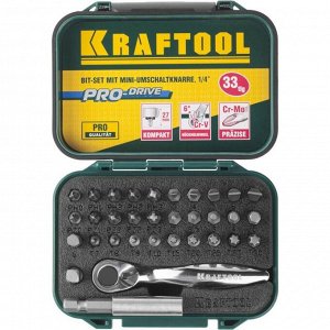 Набор бит KRAFTOOL 26157-H33, мини трещотка, 1/4", 33 предмета