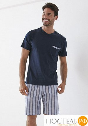 Трикотажная мужская футболка с полосатыми шортами Vilfram VU_10143 Синий 48