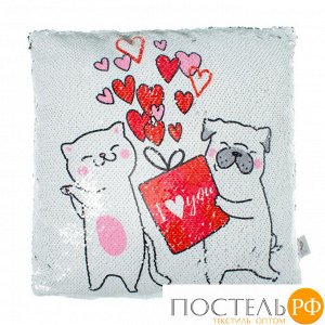 Чехол декоративный с пайетками "Этель" Love you, 40х40 см, велюр, 100% п/э   4359180