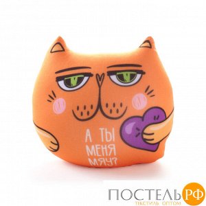 Игрушка-подушка «Кот с фразой: А ты меня мяу?» (T1314C0104A001OR, 13x14, Оранжевый, Масло, Микрогранулы полистирола)
