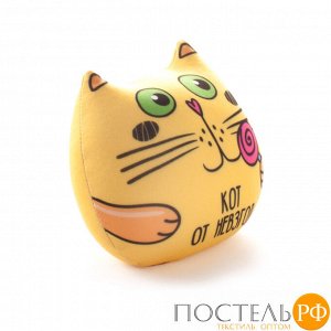 Игрушка-подушка «Кот с фразой: Кот от невзгод» (T1314C0104A001YL, 13x14, Желтый, Масло, Микрогранулы полистирола)