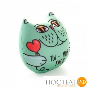 Игрушка-подушка «Кот с фразой: Ты моя киса» (T1314C0104A001GR, 13x14, Зеленый, Масло, Микрогранулы полистирола)