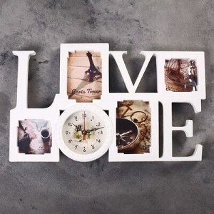 Часы настенные, серия: Фото, "Love", белые, 4 фоторамки, 32х52 см, микс