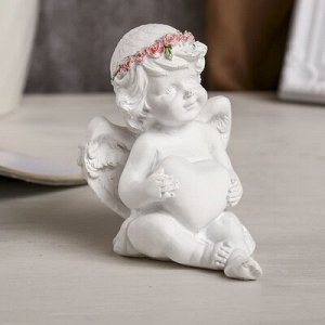 Сувенир полистоун "Белоснежный ангел в розовом венке с розой/сердцем" МИКС 12х8,3х6,5 см