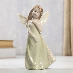 Сувенир керамика "Ангел-девочка в зелёном платье с ромашками" 16,8х8,5х5 см