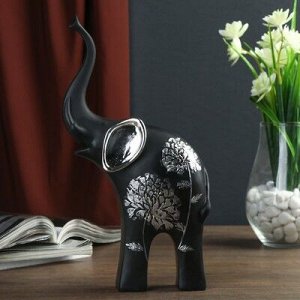 Сувенир полистоун "Чёрный слон с серебряными ушками" серебряный цветок 24,5х13,5х6,5 см