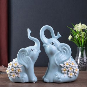 Сувенир керамика "Слоны с незабудками" голубой набор 2 шт 24,5х16х10,5 см