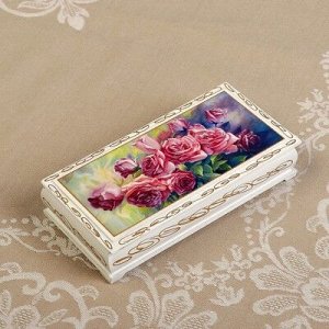 Шкатулка - купюрница «Розы», белая, 8,5?17 см, лаковая миниатюра