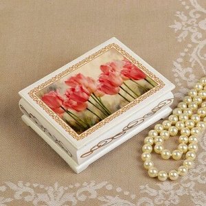 Шкатулка «Тюльпаны», белая, 8?10,5 см, лаковая миниатюра