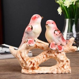 Сувенир керамика "Две птицы на ветке с цветами" 14,5х17,5х5 см