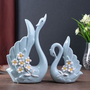 Сувенир керамика "Лебеди с незабудками" голубой набор 2 шт 26х15х7 см