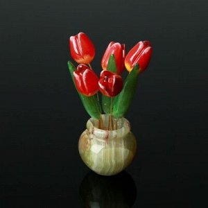 Сувенир «Тюльпаны в вазе», 5 цветков, малая, 9?12 см, селенит, оникс