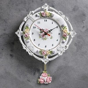Часы настенные, серия: Маятник, Розы и кружева, 22х22 см