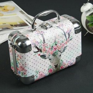 Шкатулка металлокаркас чемодан "Олень с цветущими рогами" с блёстками 18х24,5х10 см