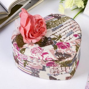 Шкатулка текстиль для украшений "Бутон розы" сердце 6,5х19х20,5 см