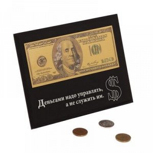 Купюра 100 $ в рамке "Деньгами надо управлять", 14 х 18 см