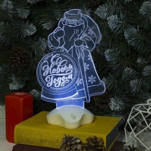 Подставка световая "Дед Мороз, С Новым Годом", 25х15.5 см, 7 LED, 3хААА (не в компл.), БЕЛЫЙ