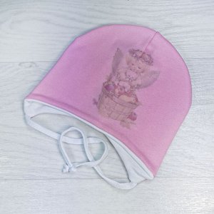 Вн1110-69 Шапка двойная трикотажная с принтом Ангелок ярко-розовая