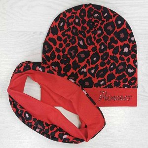 Вд1491-23 Комплект трикотажный шапка/снуд леопардовый принт Princess красный