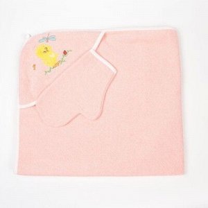 Комплект для купания (полотенце-уголок 100*110 см, рукавица), цвет персиковый МИКС К24