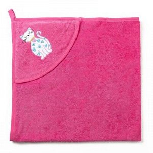 Полотенце с уголком и рукавицей, размер 90х90, цвет розовый, махра, хл100%
