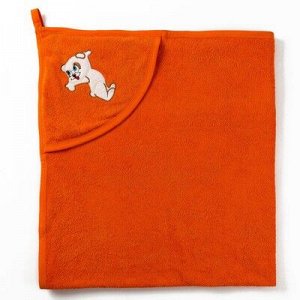 Полотенце с уголком и рукавицей, размер 90х90, цвет оранжевый, махра, хл100%