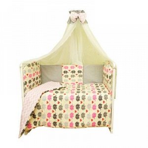Комплект в кроватку "Веселые слоники" (7 предметов), цвет розовый, хл100%