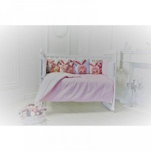 Комплект в кроватку Прекрасный зайчик, цвет розовый, 6 предметов, перкаль, хл100%