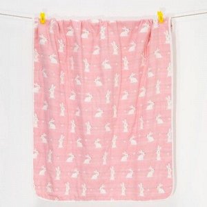 Одеяло лёгкое Зайка розовый 105*108 см, муслин шестислойный, 100% хлопок