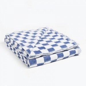 Одеяла байковое 140х205, клетка шахматка, синий, 80% хлопок, 20% полиэстер