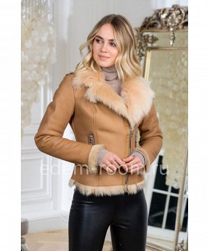Модная куртка- дубленка из овчины коричневого цветаАртикул: 10738-55-BG