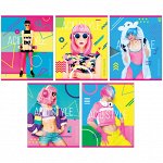 Тетрадь 48л., А5, клетка ArtSpace &quot;Девушки. Bright neon&quot;, глянцевый УФ-лак