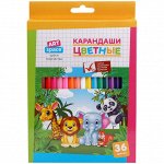 Карандаши цветные ArtSpace &quot;Зверята&quot;, 36цв., заточен., картон, европодвес