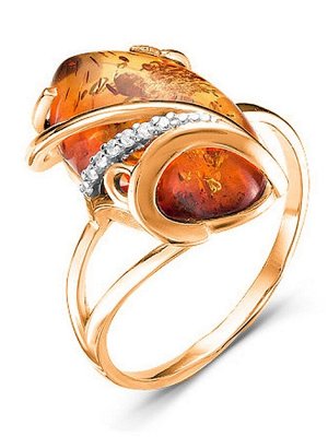 Позолоченное кольцо с янтарем - 286 - п